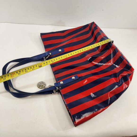 DKNY Striped Tote Red Blue Donna Karan New York Purse Bag Vinyl - Picture 14 of 14